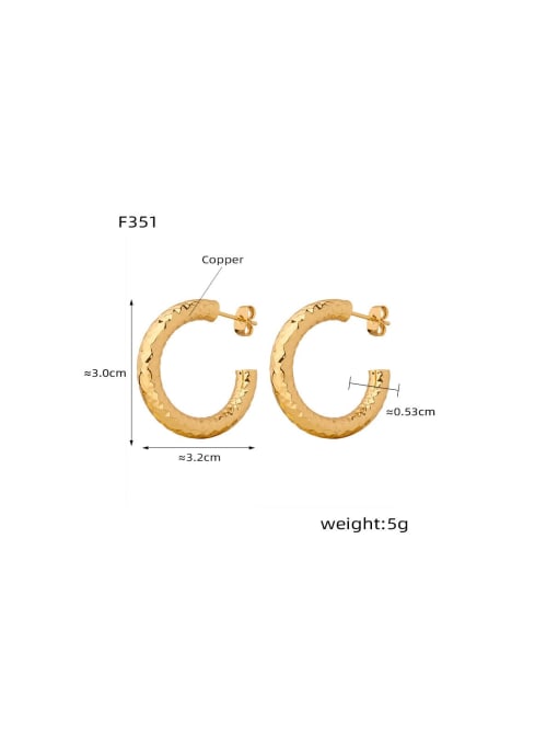 F351 Gold Earrings Brass Geometric Trend Hoop Earring