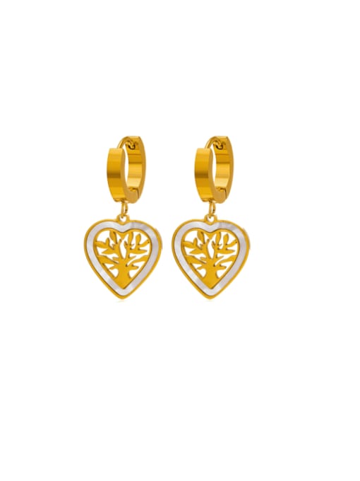 White Life Tree Earrings Stainless steel Enamel Heart Minimalist Huggie Earring