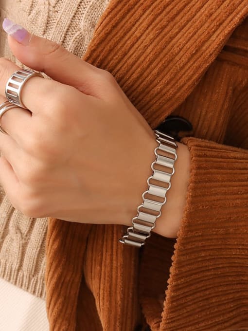 E037 Steel Bracelet Titanium Steel Minimalist Geometric  Ring Bracelet and Necklace Set