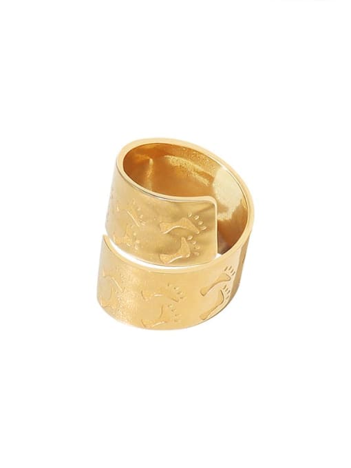 Gold US.7 no adjustable footprint Titanium 316L Stainless Steel Irregular Vintage Stackable Ring with e-coated waterproof