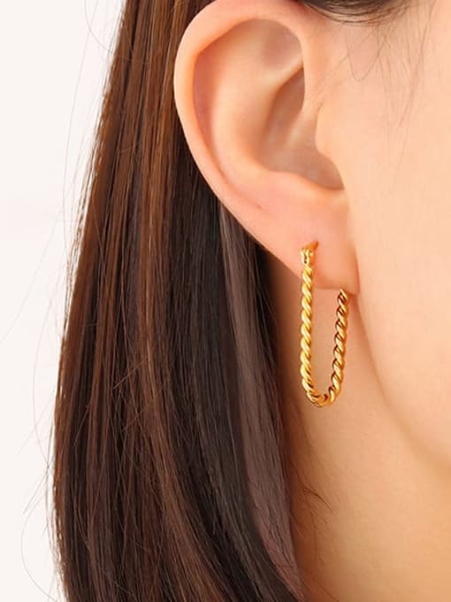 F419 Gold Earrings Titanium Steel Geometric Minimalist Huggie Earring
