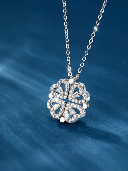 KL9057 Titanium Steel Cubic Zirconia Clover Dainty Necklace