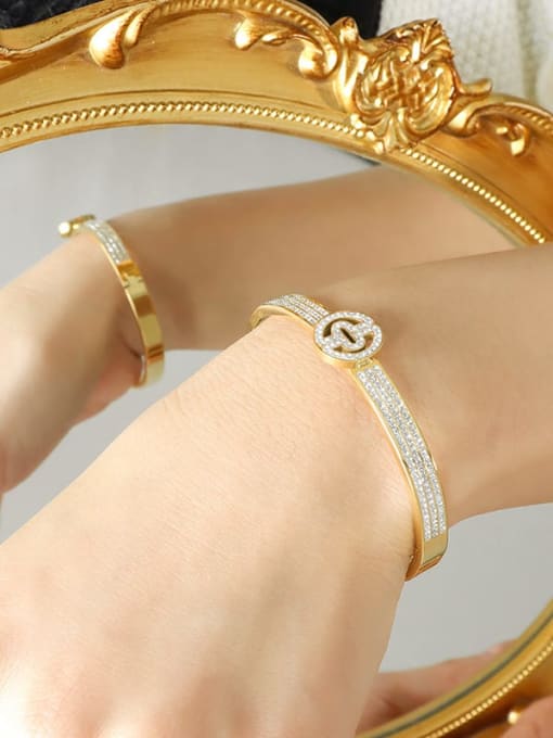 Z137 gold bracelet Titanium Steel Cubic Zirconia Geometric Dainty Band Bangle