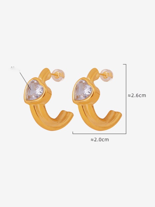 MAKA Titanium Steel Cubic Zirconia Heart Minimalist Stud Earring 2