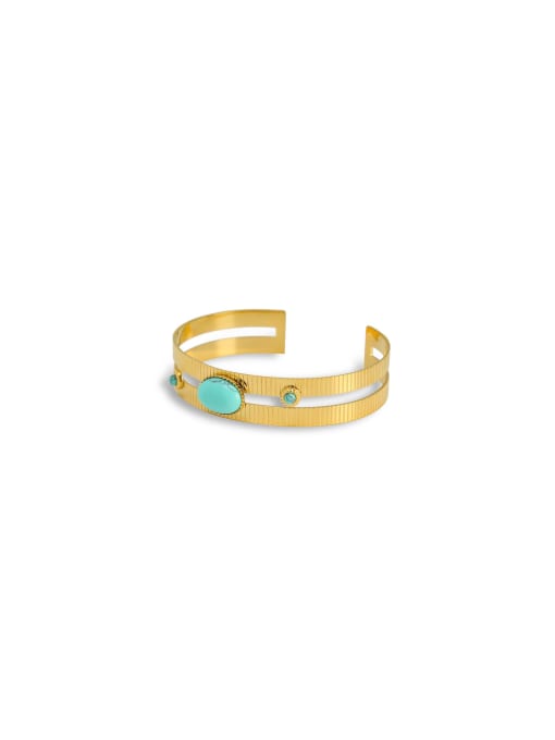 YAYACH Titanium Steel Turquoise Geometric Vintage Cuff Bangle 0