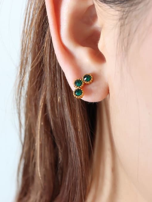 F744 Gold Green Crystal Earrings Titanium Steel Cubic Zirconia Geometric Dainty Stud Earring