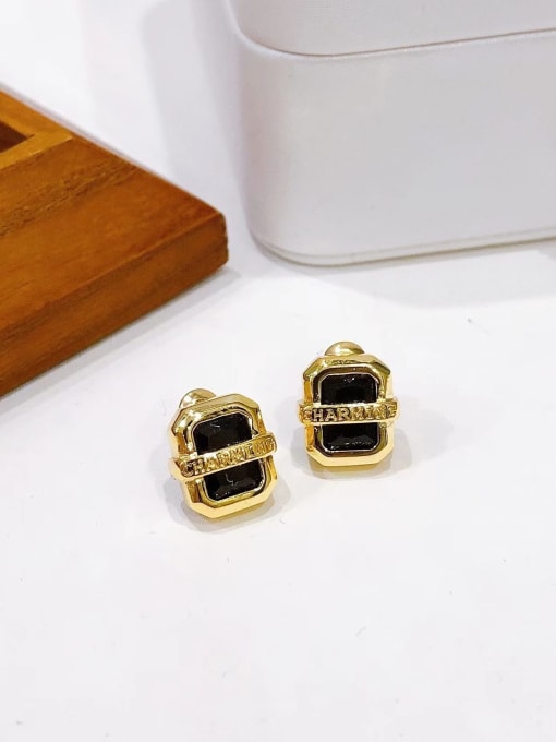 H00557 Gold Brass Cubic Zirconia Geometric Vintage Stud Earring
