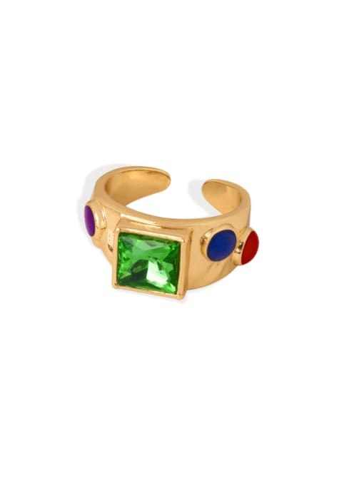 A648 Gold Green Zircon Ring Brass Cubic Zirconia Geometric Hip Hop Band Ring