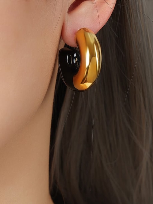 F1251 Black Glazed Earrings Titanium Steel Enamel Geometric Hip Hop Stud Earring