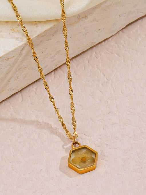 J$L  Steel Jewelry Stainless steel Glass Stone Flower Vintage Necklace 1