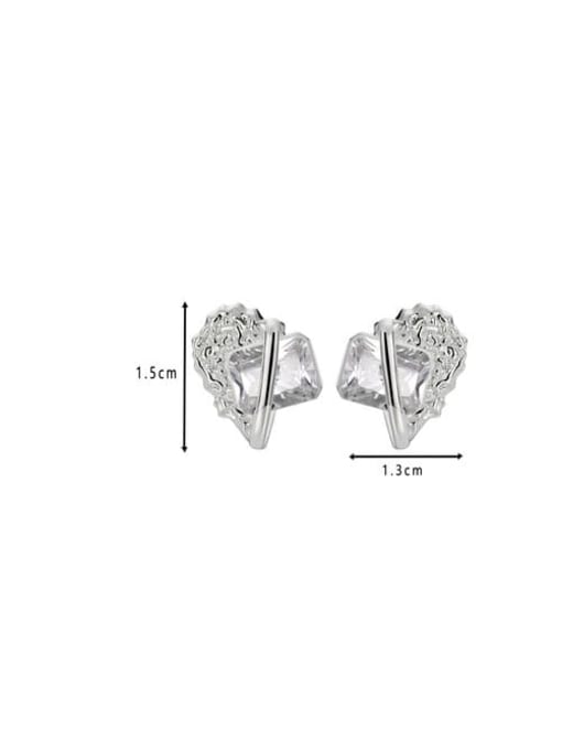 Clioro Brass Cubic Zirconia Heart Dainty Stud Earring 3