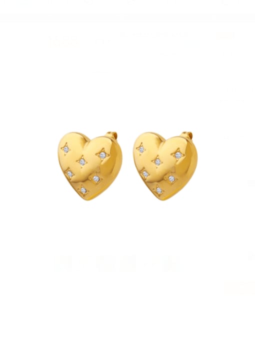 MAKA Titanium Steel Cubic Zirconia Heart Vintage Stud Earring 0