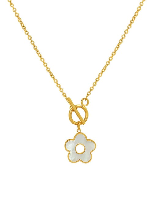 P132 gold Titanium Steel Shell Flower Minimalist Necklace