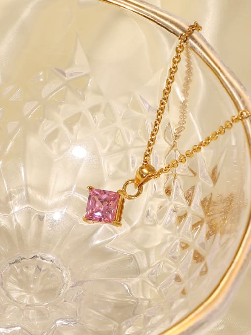 J&D Stainless steel Cubic Zirconia Pink Geometric Trend Necklace 1