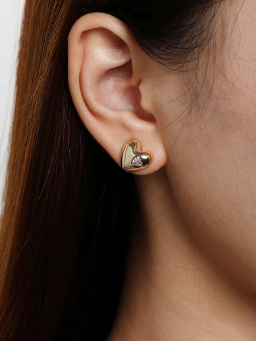 J&D Stainless steel Cubic Zirconia Heart Dainty Stud Earring 1