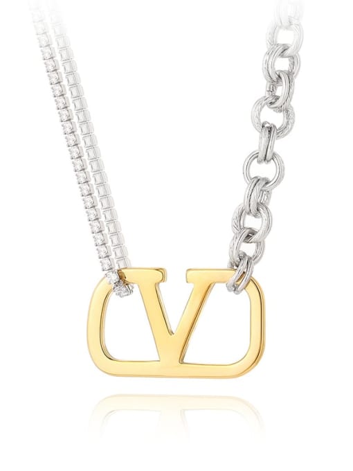 YAYACH Stainless steel Cubic Zirconia Geometric Vintage Asymmetrical Chain Necklace