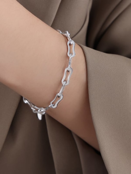 E033 Steel Color Bracelet 15+5cm Titanium Steel Hip Hop Geometric  Chain Bracelet and Necklace Set