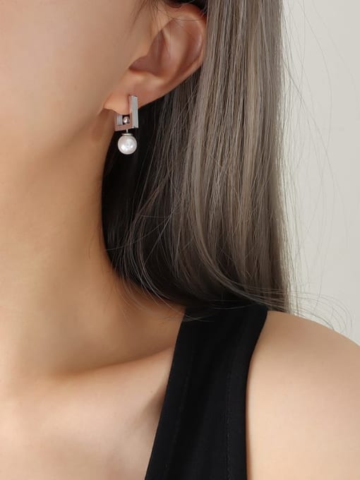 Steel color Titanium Steel Imitation Pearl Geometric Trend Stud Earring