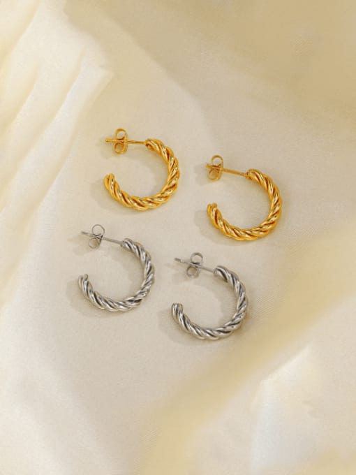J$L  Steel Jewelry Stainless steel Twist C Shape Minimalist Stud Earring 0