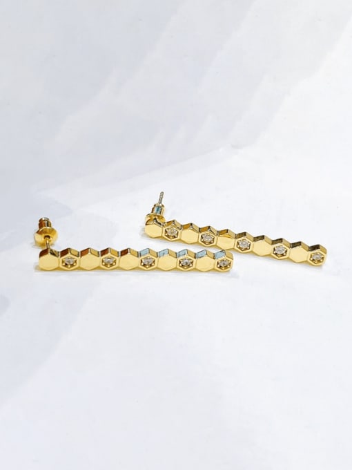 H00893 gold Brass Cubic Zirconia Geometric  Tassel  Minimalist Drop Earring