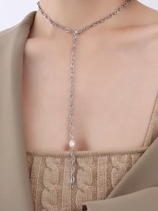 Steel  necklace TTitanium Steel Imitation Pear rend Geometric l Bracelet and Necklace Set