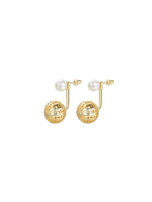QJM Brass Imitation Pearl Geometric Trend Stud Earring 0