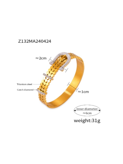 Z132 Gold Bracelet Titanium Steel Cubic Zirconia Geometric Hip Hop Band Bangle