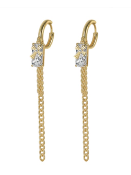 H01100 gold Brass Cubic Zirconia Geometric Tassel  Vintage Threader Earring