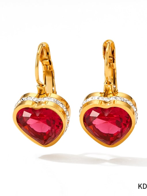 KDE967 Golden Red Stainless steel Cubic Zirconia Heart Dainty Stud Earring