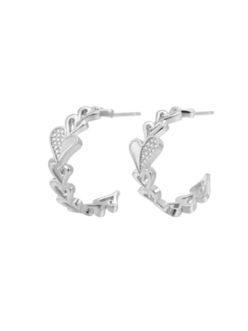 Clioro Brass Cubic Zirconia Heart C Shape Vintage Stud Earring 0