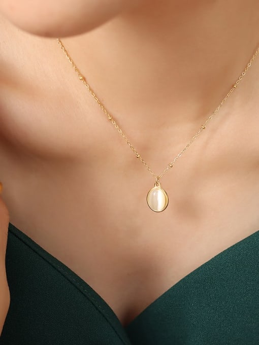 P703 gold small white necklace Titanium Steel Cats Eye Water Drop Vintage Necklace