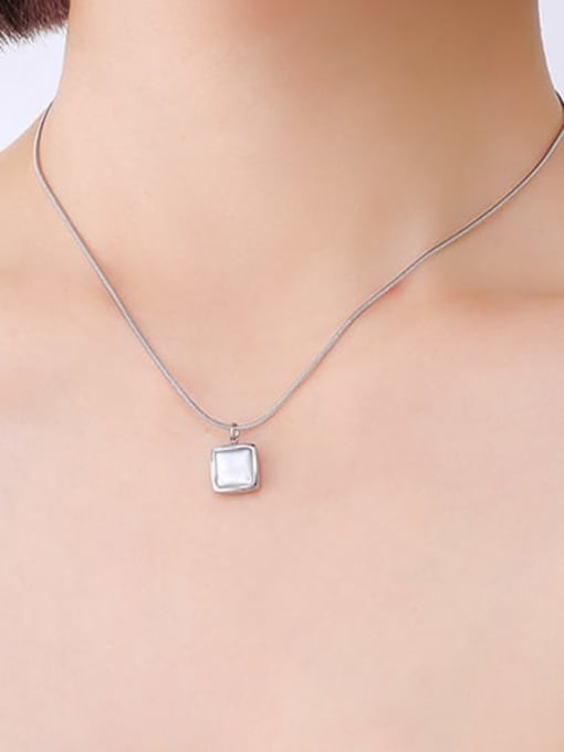 P069 steel square white Seashell  40 5cm Titanium Steel Shell Geometric Minimalist Necklace