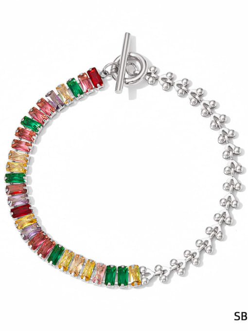 SBP023 Bracelet Silver Color Stainless steel Trend Geometric Cubic Zirconia Bracelet and Necklace Set