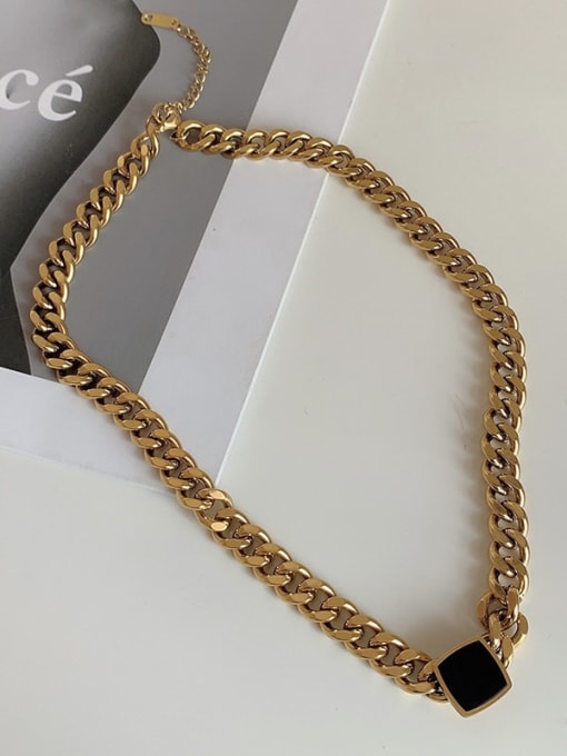 SN21111702G Titanium Steel Enamel Geometric Vintage Hollow Chain Necklace