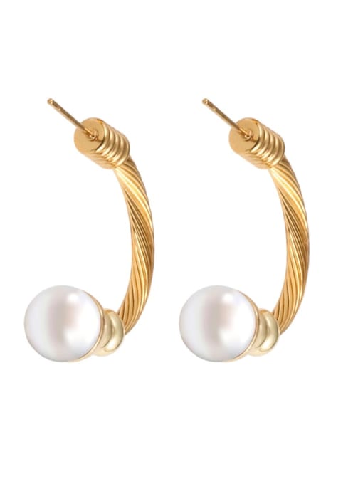 Gold earrings Stainless steel Imitation Pearl Hip Hop Irregular Ring Earring And Bracelet Set