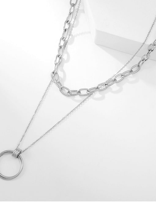 Silver Geometric multilayer snake bone necklace