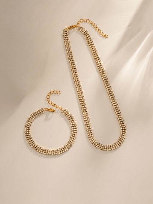 J&D Stainless steel Rhinestone Vintage Geometric Bracelet and Necklace Set