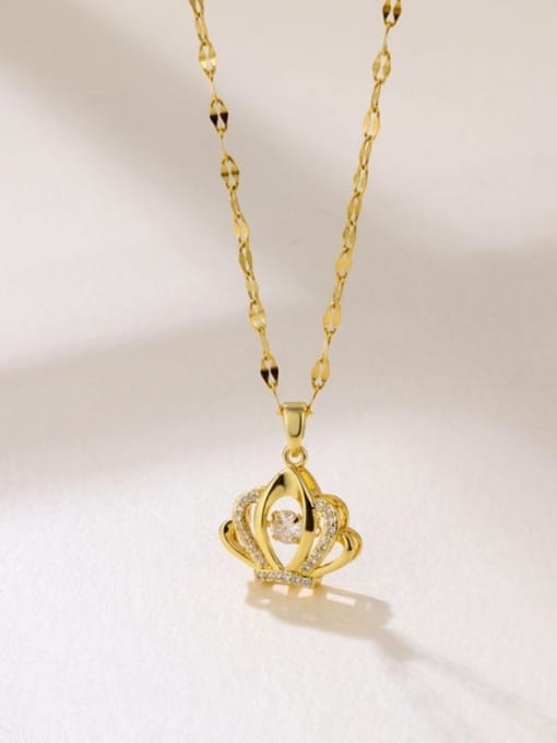 K.Love Titanium Steel Cubic Zirconia Crown Minimalist Crown Pendant Necklace