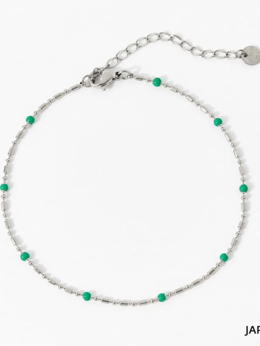 JAP350 ankle chain silver+emerald green Stainless steel Irregular Minimalist Beaded Necklace