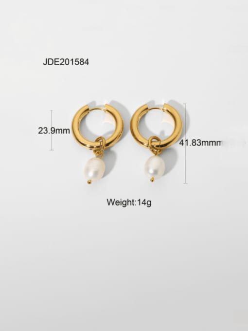 JDE201584 Stainless steel Imitation Pearl Geometric Minimalist Drop Earring