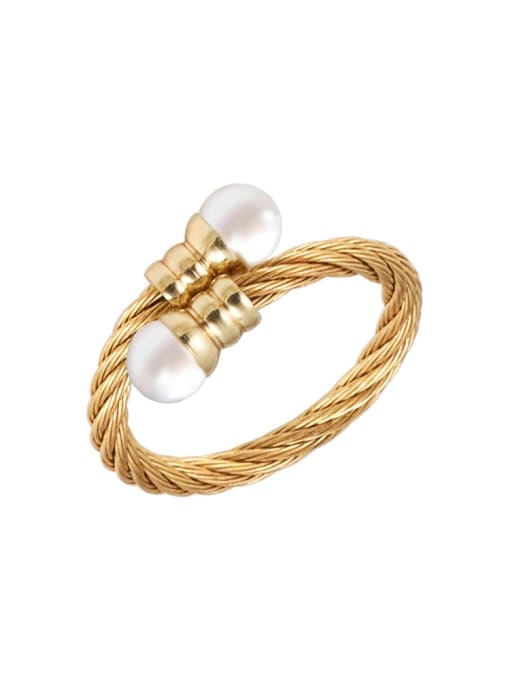 Golden Pearl Ring Stainless steel Imitation Pearl Hip Hop Irregular   Ring Earring And Bracelet Set