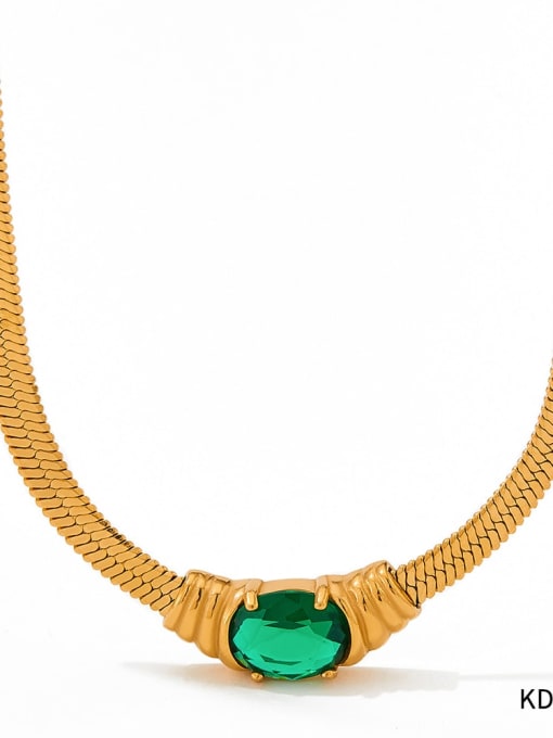 KDD125 Golden Green Stainless steel Cubic Zirconia Geometric Trend Link Necklace