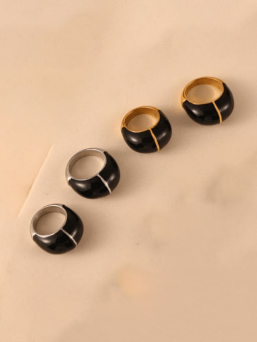 MAKA Stainless steel Enamel Geometric Vintage Band Ring 0