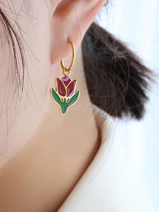 F483 gold tulip Earrings Titanium 316L Stainless Steel Enamel Vintage Friut  Earring and Necklace Set with e-coated waterproof