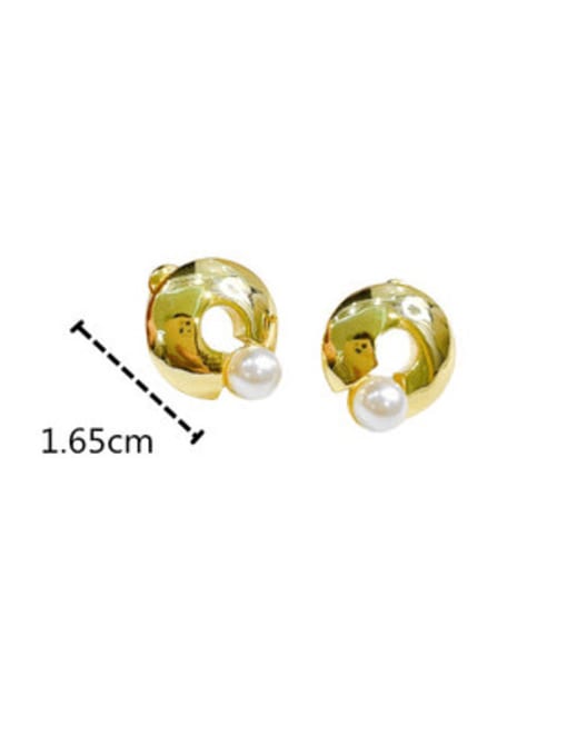 Clioro Brass Imitation Pearl Round Minimalist Stud Earring 3