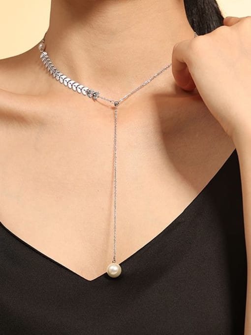 MAKA Titanium Steel Wheatear Minimalist Tassel Necklace 2