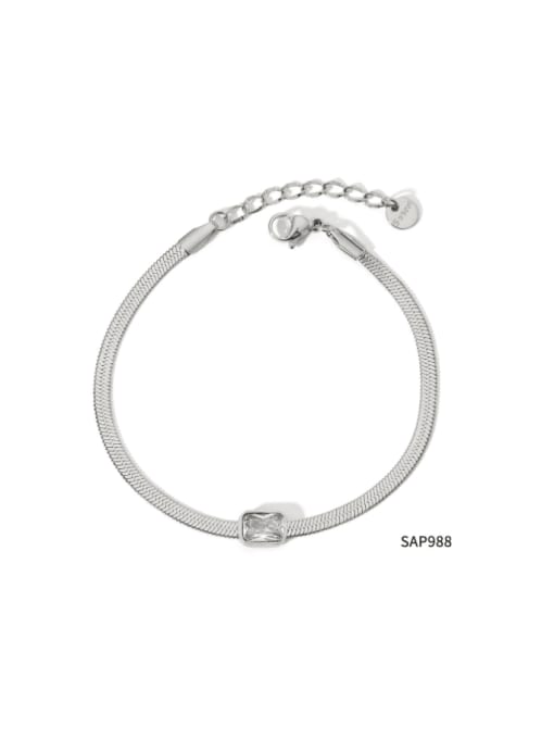 SAP988 Platinum +white Stainless steel Glass Stone Snake bone chain Minimalist Link Bracelet