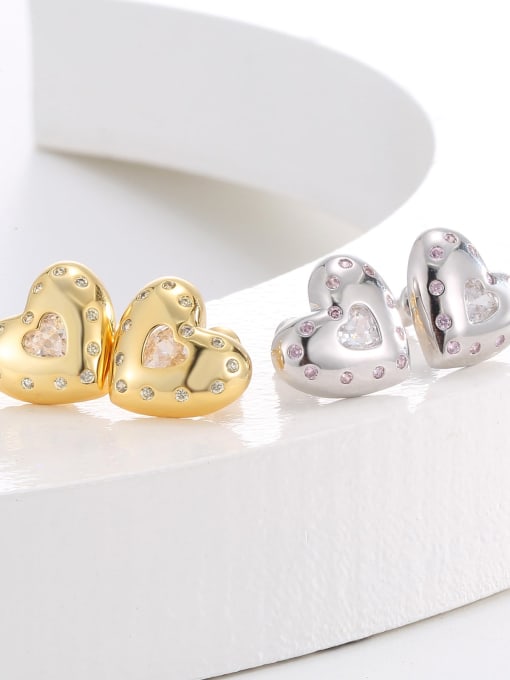 Clioro Brass Cubic Zirconia Heart Dainty Stud Earring 2