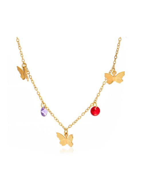 Colorful Diamond Butterfly Necklace Stainless steel Butterfly Minimalist Necklace