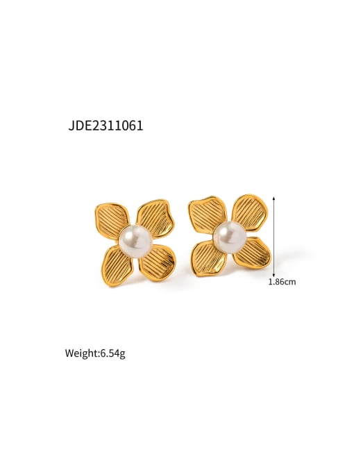 J&D Stainless steel Freshwater Pearl Flower Trend Stud Earring 3